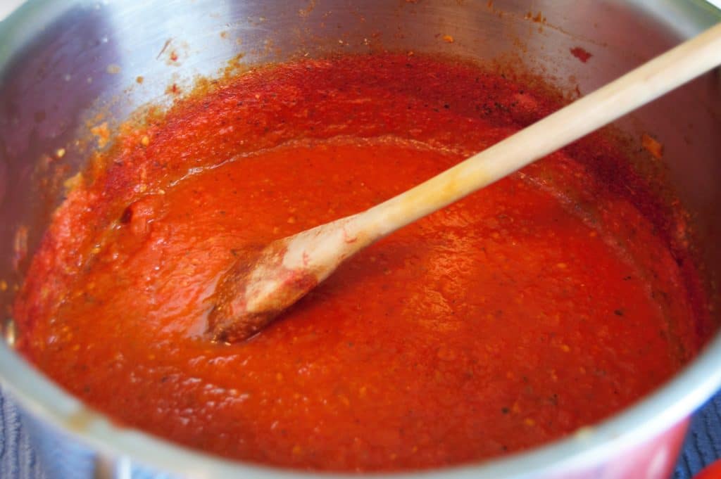 Freezer Tomato Sauce Cooking Down