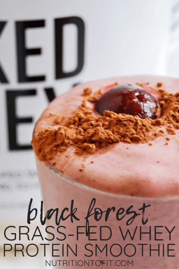 Meet your cravings with this black forest grass-fed whey protein smoothie - a satisfying, sweet, high-protein smoothie! #sponsored by Naked Nutrition Grass-Fed Whey Protein Powder