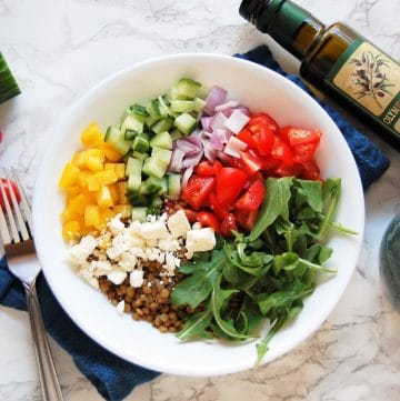 Lentils | Recipes | Lunch | Dinner | Easy | Healthy | Nutritious | Power Bowl | Bowl Meals | Greek Food | Mediterranean Diet | Dietitian | Healthy | Greek Lentil Power Bowl | Lentil Power Bowl