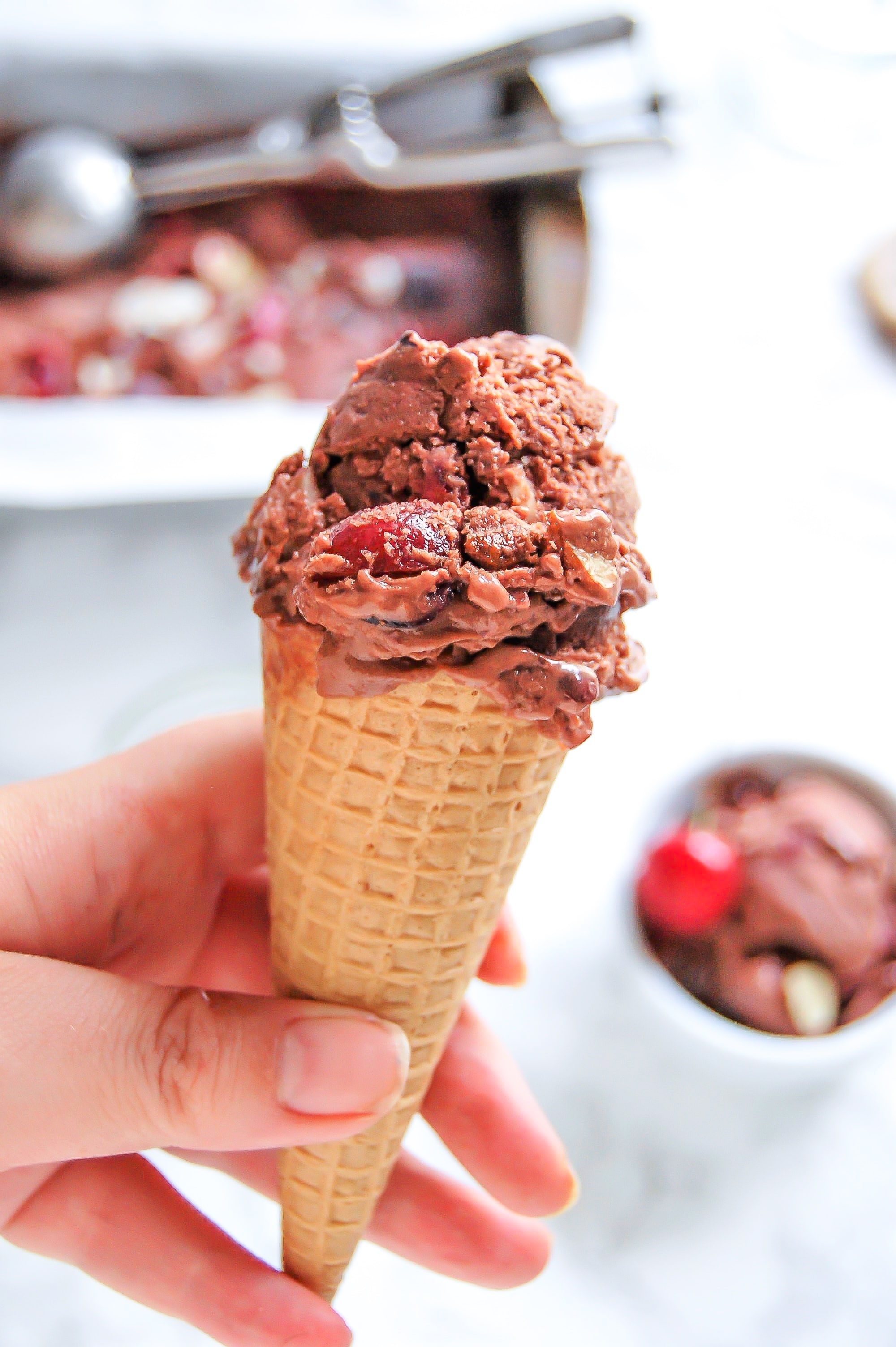 Chocolate cherry almond nice cream is a delicious antioxidant-packed summer treat with no added sugar!