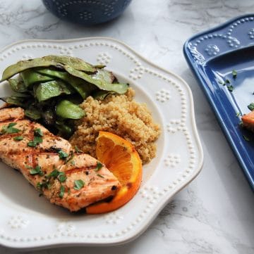 Grilling salmon has never been easier with this four ingredient orange herb marinade. Get the recipe for this healthy, delicious, summer meal at @nutritiontofit.