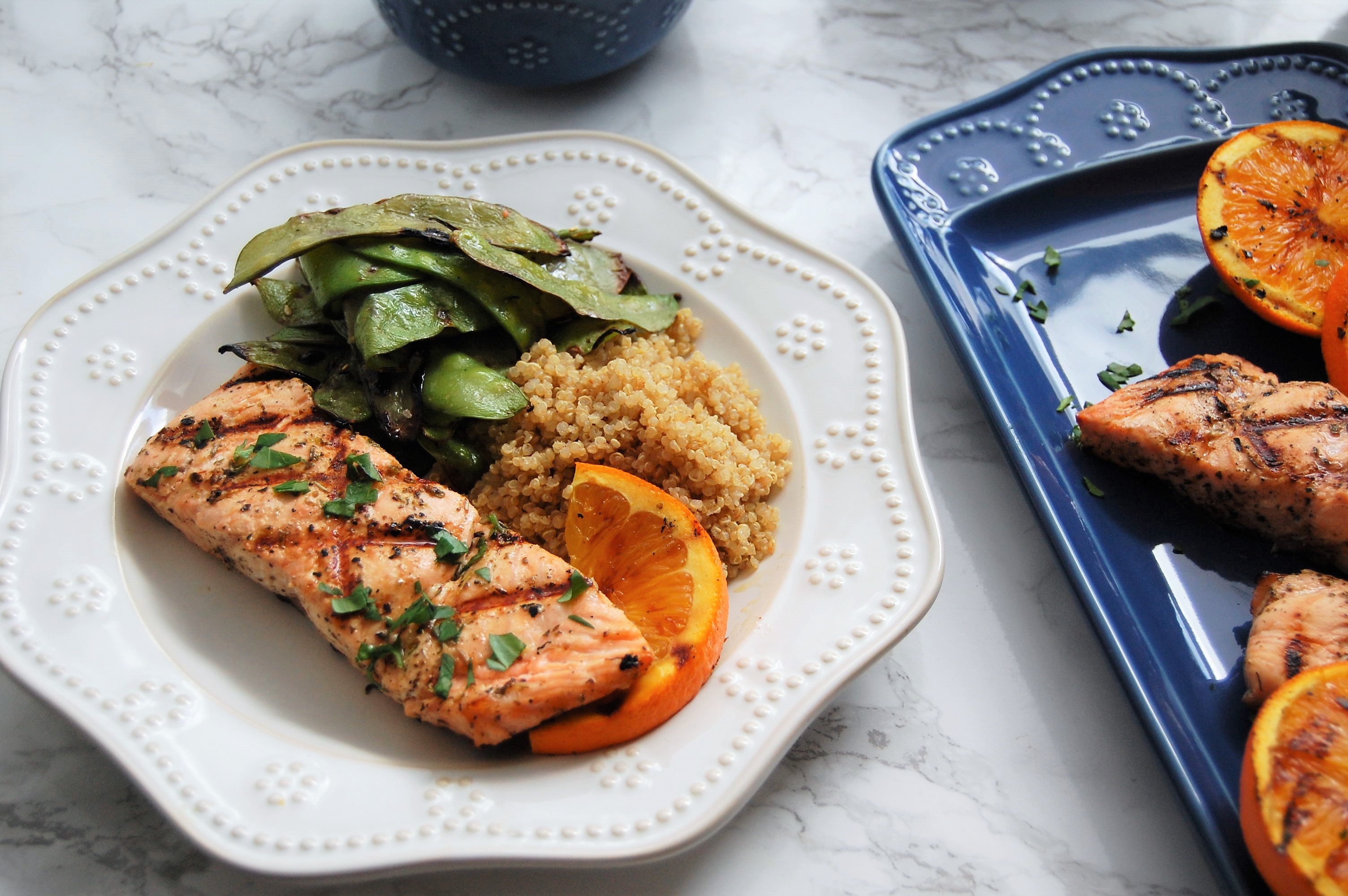 Grilling salmon has never been easier with this four ingredient orange herb marinade. Get the recipe for this healthy, delicious, summer meal at @nutritiontofit.