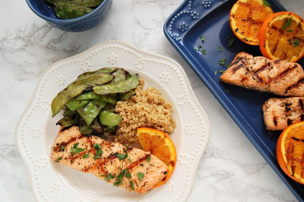 Grilling salmon has never been easier with this four ingredient orange herb marinade. Get the recipe for this healthy, delicious, summer meal at @nutritiontofit.