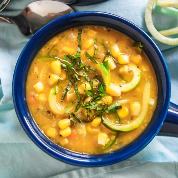This zucchini noodle summer corn chowder is a bright, fresh, flavorful chowder perfect for any season!