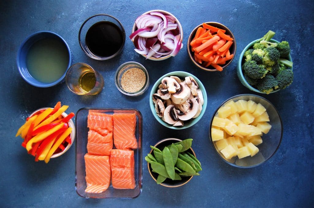 Sheet Pan Pineapple Salmon Stir Fry