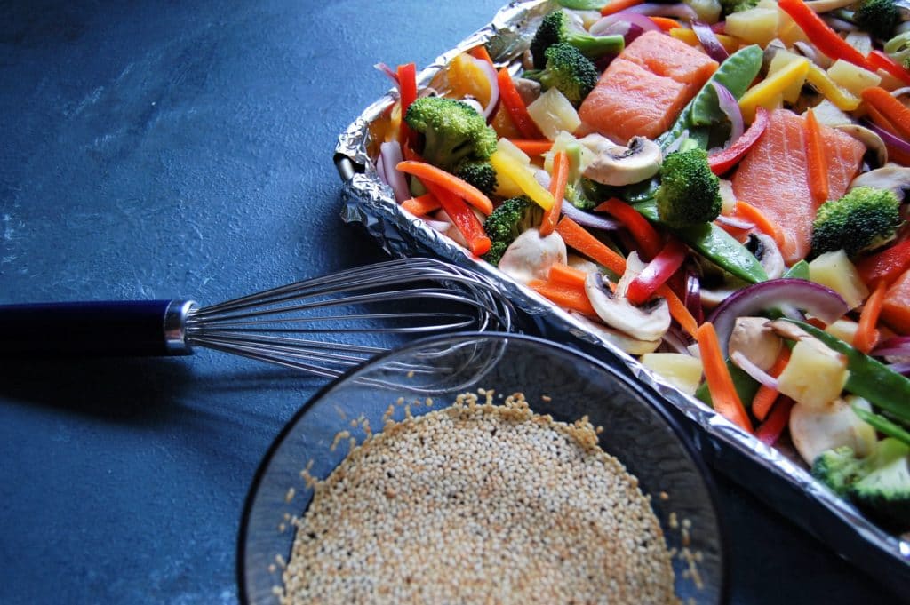 Sheet Pan Pineapple Salmon Stir Fry