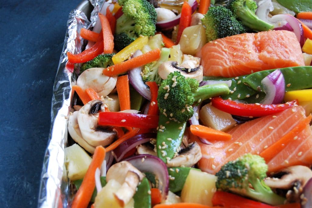 Sheet Pan Pineapple Salmon Stir Fry