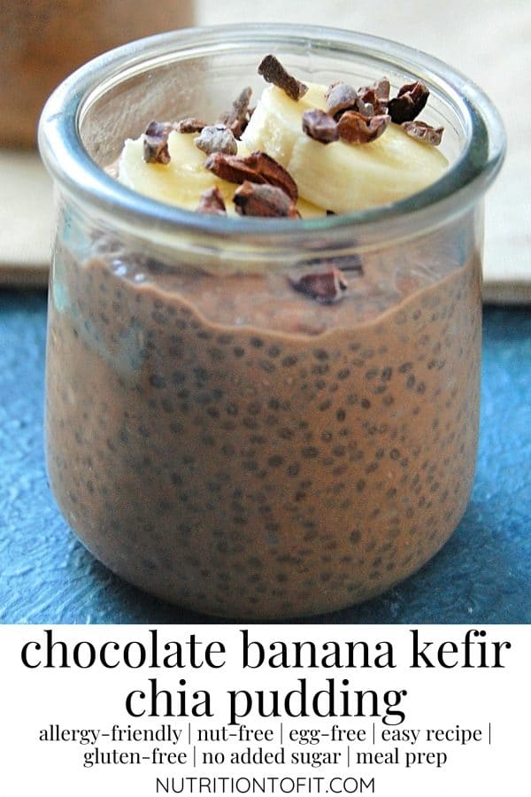 Pinterest graphic of chocolate banana kefir chia pudding