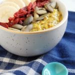Spiced Turmeric Overnight Oats is an easy recipe that makes for a delicious grab-and-go breakfast that is vegan and packed with plant-based protein and fiber. Bonus? It's dairy-free, nut-free, and gluten-free so you can still enjoy a delicious anti-inflammatory breakfast no matter how you eat!