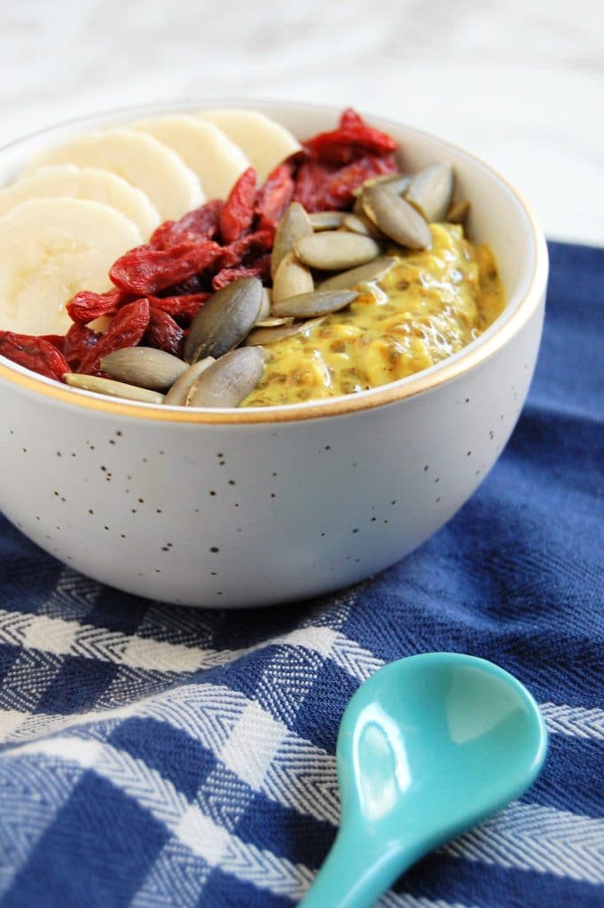 Spiced Turmeric Overnight Oats is an easy recipe that makes for a delicious grab-and-go breakfast that is vegan and packed with plant-based protein and fiber. Bonus? It's free of the top 8 food allergens, so even if you're dairy-free, nut-free, gluten-free or whatever, you can still enjoy a delicious anti-inflammatory breakfast!
