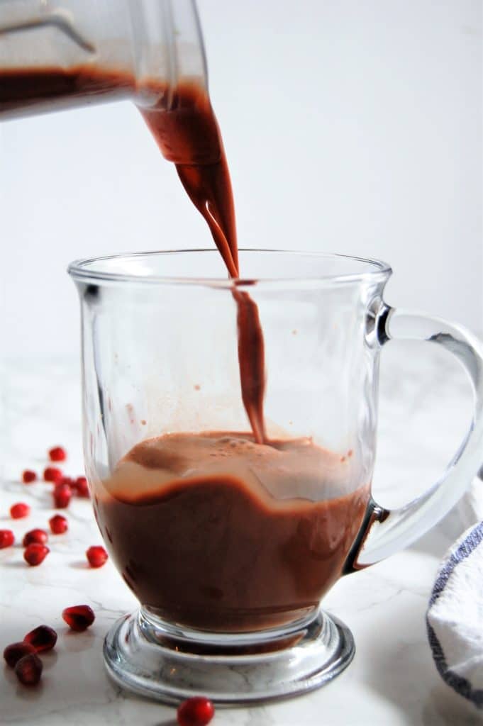 Pomegranate Hot Chocolate is the coziest, antioxidant-packed #CrazyHealthy drink with POM Wonderful 100% Pomegranate Juice. There's no added sugar and it can easily be made vegan/ dairy-free.
