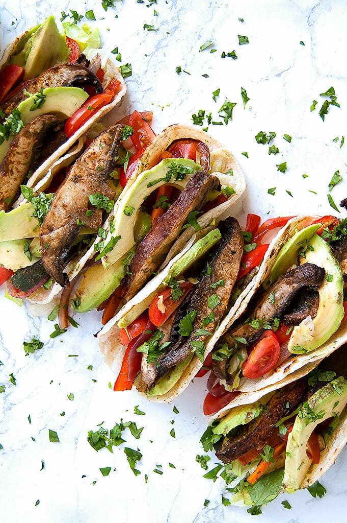 Adobo Lime Portobello Tacos are sheet pan tacos that make an easy, healthy weeknight dinner the whole family will love. They're vegan, gluten-free, dairy-free, soy-free, and easily modifiable for most food allergies and sensitivities. 