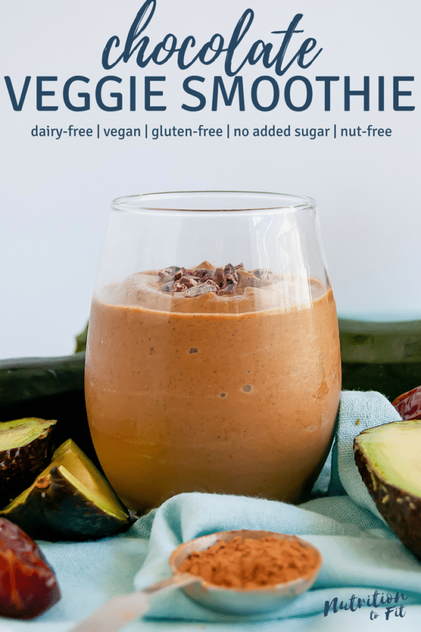 This rich Chocolate Veggie Smoothie is packed with way more nutrients, veggies, and rich chocolate flavor over a drive-thru milkshake! It's dairy-free, gluten-free, nut-free, vegan, and has zero added sugar! Toddler and husband approved healthy smoothie. Nutrition to Fit