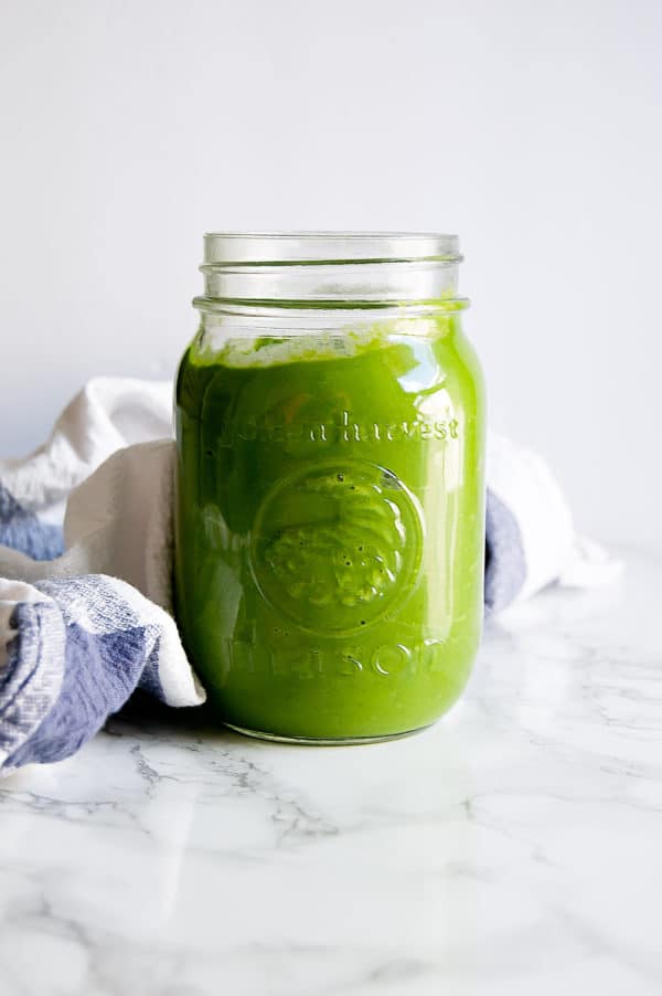 This 5-Minute Avo Green Sauce is a simple, bright sauce you can use on pasta, burrito bowls, salads, sandwiches, and more. The base recipe just needs avocado, leafy greens, and lemon! It's gluten-free, dairy-free, and free of all of the most common top 8 food allergens | Nutrition to Fit