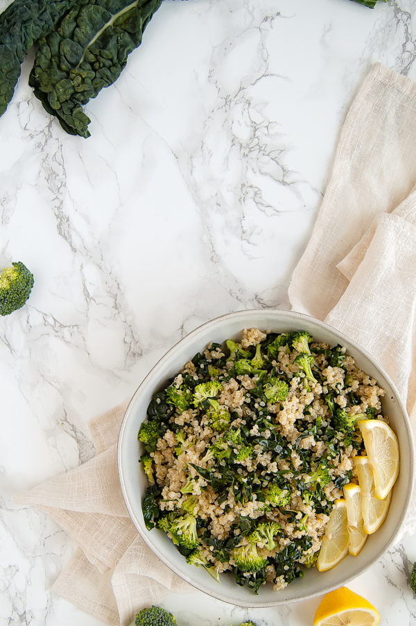 This 5-Minute Broccoli Kale Quinoa Salad is a deliciously light and healthy grain salad. It's packed with nutrients and is naturally gluten-free and free of all of the top 8 most common food allergens.