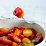 5-Minute Balsamic Thyme Tomato Salad is a light, fresh, simple salad side dish perfect for picnics and hot summer nights! | gluten-free, dairy-free, nut-free, soy-free, free of all other top 8 most common allergens | Nutrition to Fit