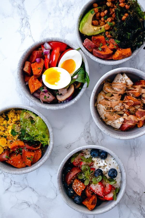 5 variations of sweet and savory sweet potato bowls for any meal of the day