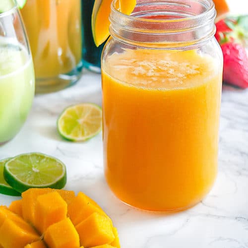 Mango Agua Fresca is a refreshing summer beverage of blended fruit, water, and lime. Perfect for Cinco de Mayo and summertime festivities. 