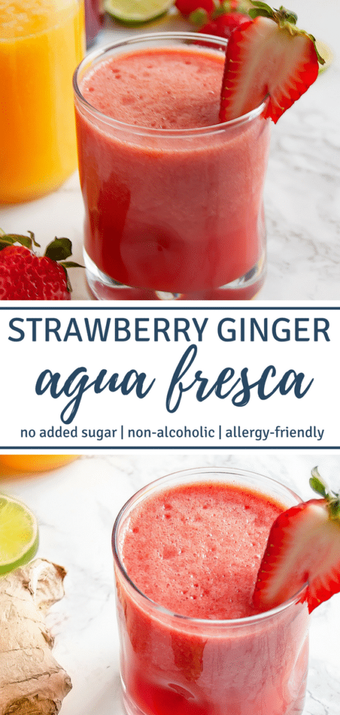 Strawberry Ginger Agua Fresca is a refreshing summer beverage of blended fruit, water, lime, and a subtle kick from the ginger. Perfect for Cinco de Mayo and summertime festivities!