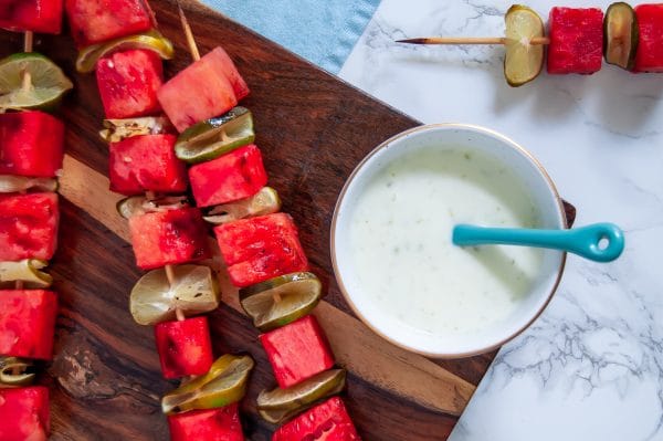 Grilled fruit is the perfect summer dessert and these grilled watermelon skewers with yogurt lime sauce are no exception. Simple, fast, and full of flavor, grilled watermelon skewers are a great way to make a healthy grilled dessert the whole family will enjoy.