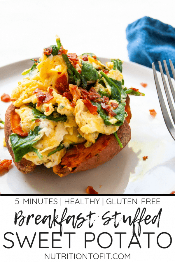 A breakfast stuffed sweet potato makes a delicious, simple, balanced, 5-minute healthy breakfast!