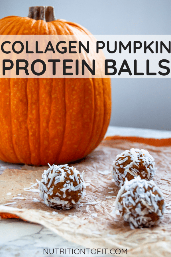 Collagen pumpkin protein balls are the perfect fall high protein snack! They're lightly sweetened with medjool dates and are full of  high fiber foods, too!