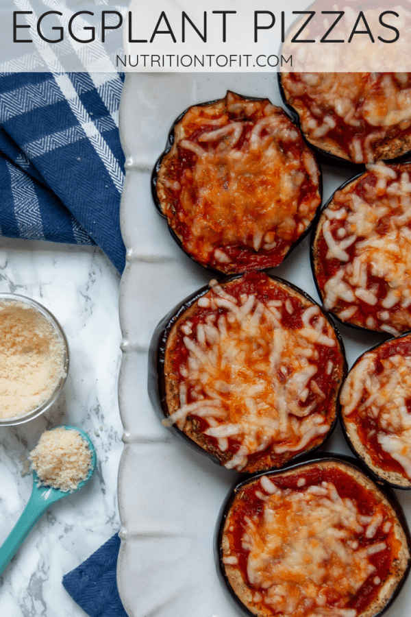 Eggplant pizzas are a healthy recipe to help you and your kids eat more vegetables! Vary the flavors with fun toppings of choice!