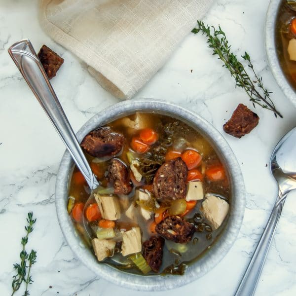 This leftover turkey soup recipe is an easy slow cooker recipe that helps use your Thanksgiving turkey leftovers! It's light and versatile - use your favorite vegetables!