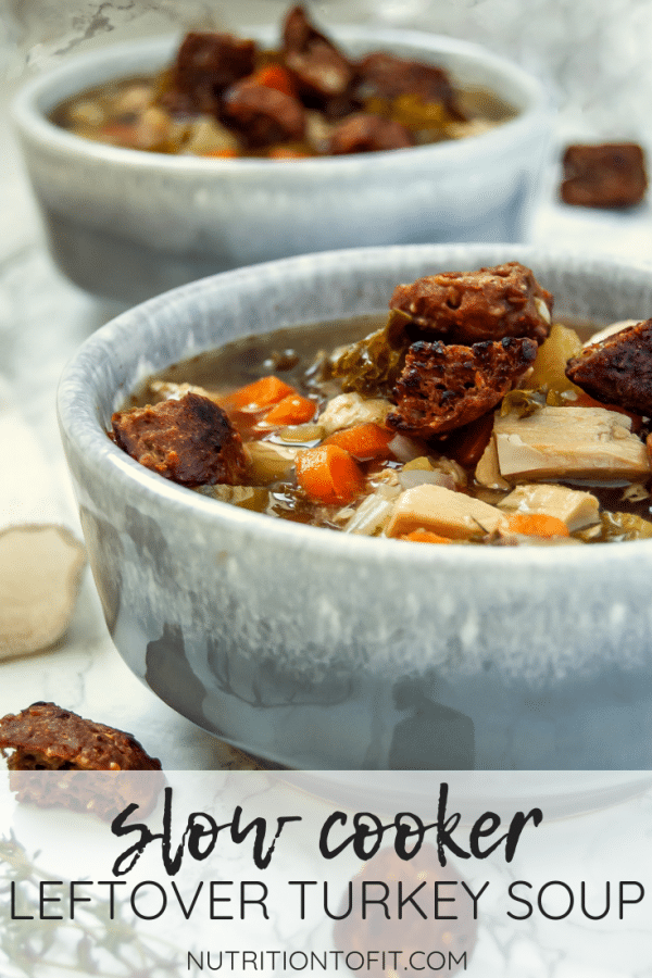 This leftover turkey soup recipe is an easy slow cooker recipe that helps use your Thanksgiving turkey leftovers! It's light and versatile - use your favorite vegetables!