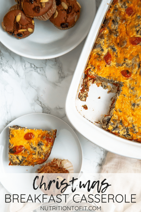 This Christmas breakfast casserole is a lightened up version of the classic sausage, hash brown, and egg casserole. It's great for breakfast, brunch, or even Christmas Eve dinner, whatever your holiday traditions are!