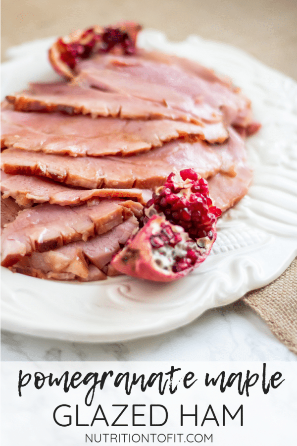 This pomegranate maple glazed ham has a glaze with no refined sugars and a balance of sweet, salty, and a little tang! Perfect for your holiday centerpiece!