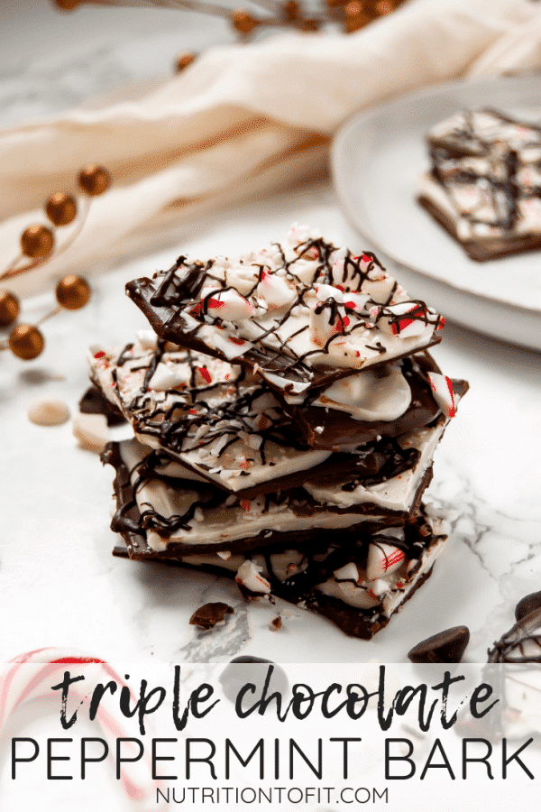 This triple chocolate peppermint bark is a delicious holiday treat, perfect for enjoying with family or giving as an edible holiday gift to loved ones!