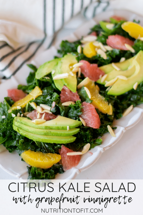 This citrus kale salad is a massaged with a simple grapefruit vinaigrette for a satisfying salad packed with delicious flavors and textures. Perfect for winter citrus season!