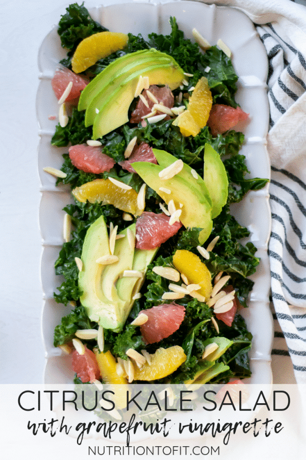 This citrus kale salad is a massaged with a simple grapefruit vinaigrette for a satisfying salad packed with delicious flavors and textures. Perfect for winter citrus season!