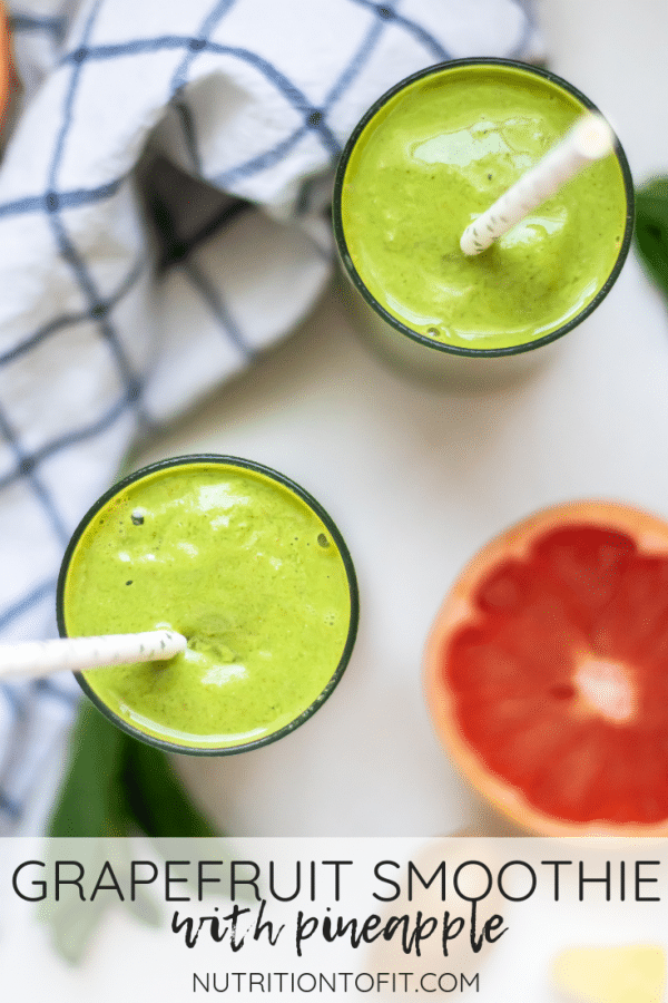 If you're a fan of grapefruit, you'll love this refreshing, balanced smoothie recipe full of fruit, greens, fiber, and more! This grapefruit recipe is a perfect way to use winter citrus while making a high-fiber smoothie!