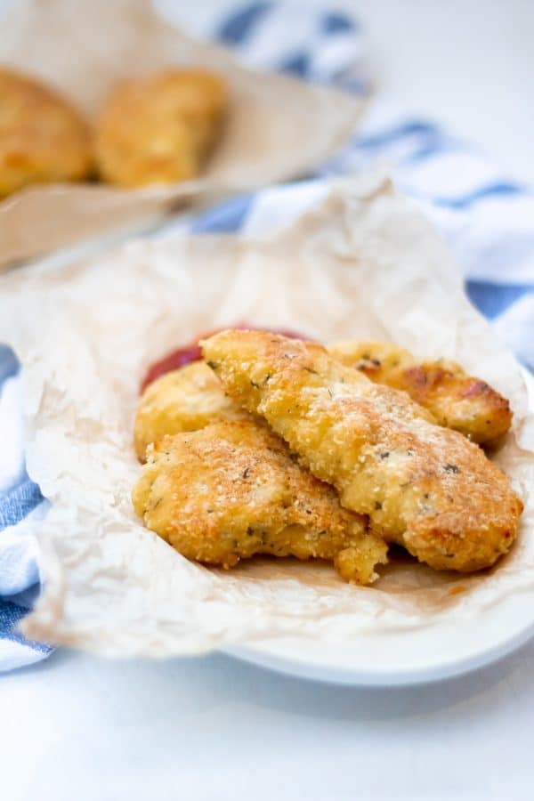 A platter of garlic parmesan chicken tenders.