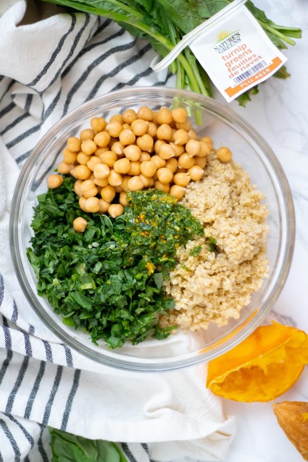 All the separate ingredients for chickpea quinoa salad before tossing together.