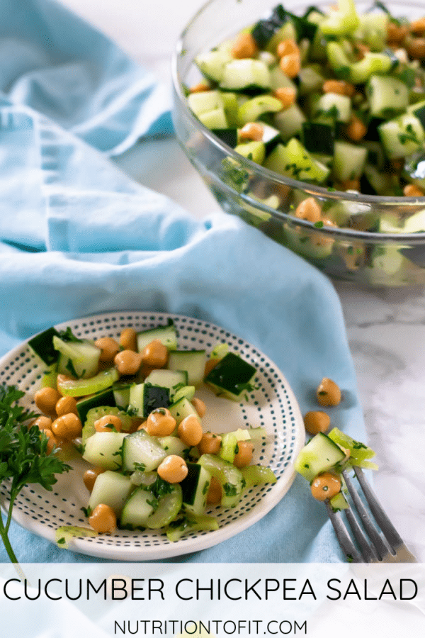 Pinterest graphic of cucumber chickpea salad