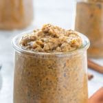 pumpkin chia pudding heaped into a small glass jar