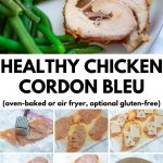 collage of images of chicken cordon bleu with text "healthy chicken cordon bleu"