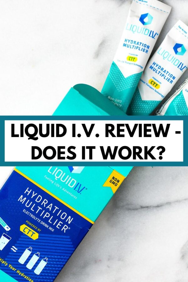 an open box of Liquid IV with text overlay that says "Liquid IV Review - Does it Work?"