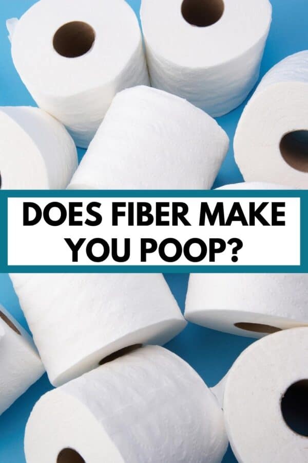 a bunch of toilet paper rolls with text overlay, "does fiber make you poop?"