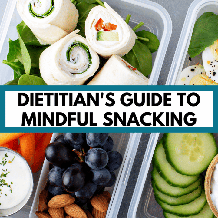 snack boxes with text overlay "dietitian's guide to mindful snacking"