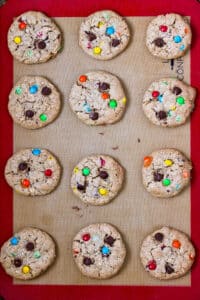 gluten free monster cookies on baking sheet