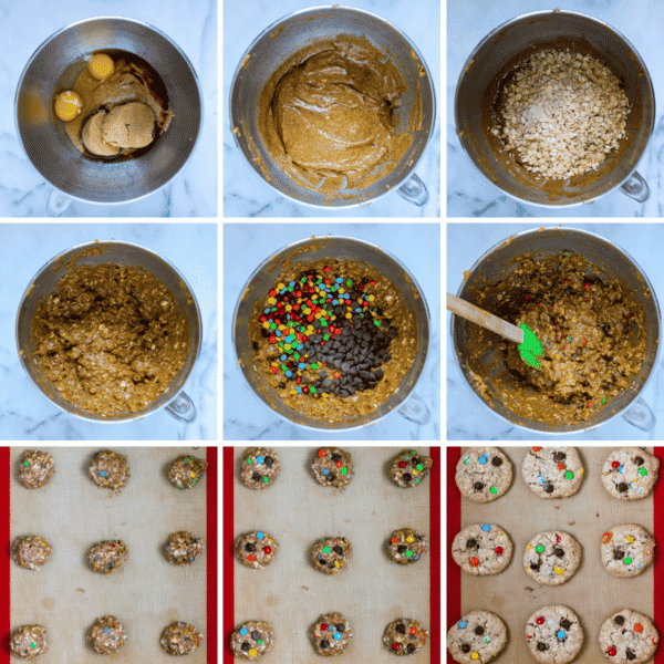 step by step picture instructions for how to make gluten free monster cookeis
