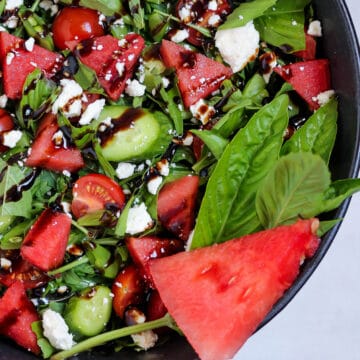 watermelon basil salad with feta and balsamic glaze