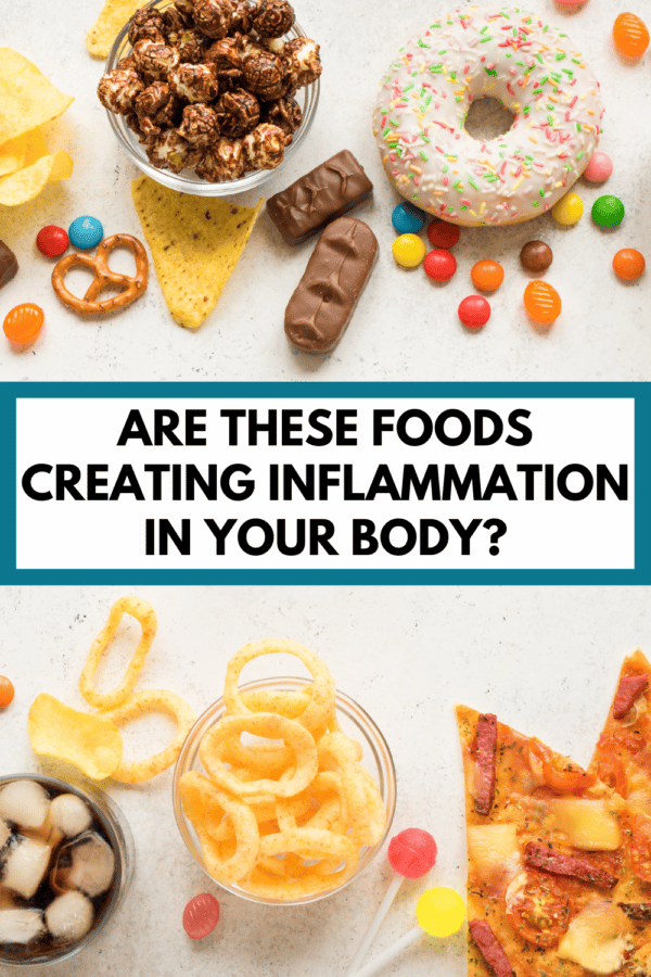 various "junk" foods with text overlay "are these foods creating inflammation in your body?"