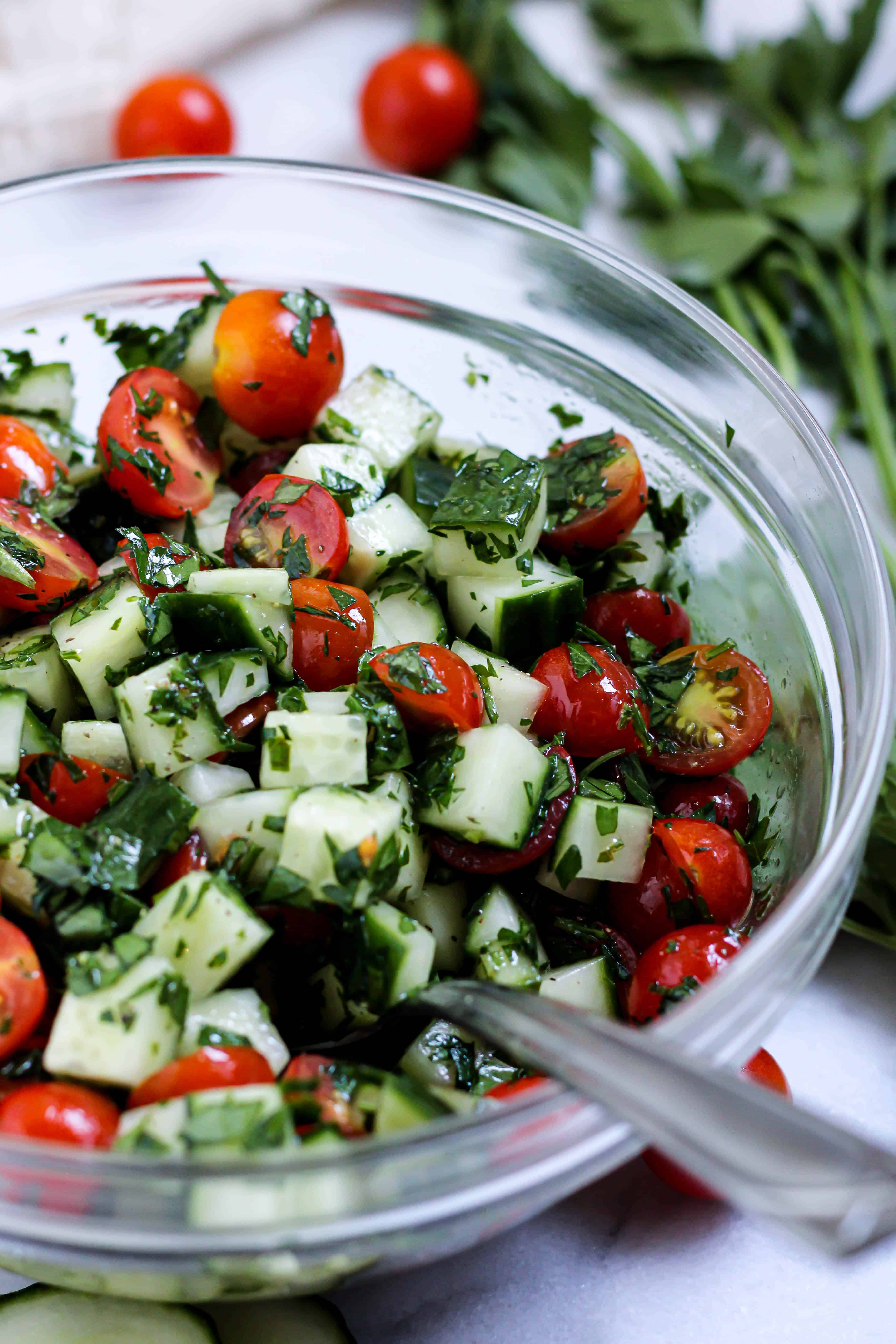 bowl of mediterranean cucumber salad