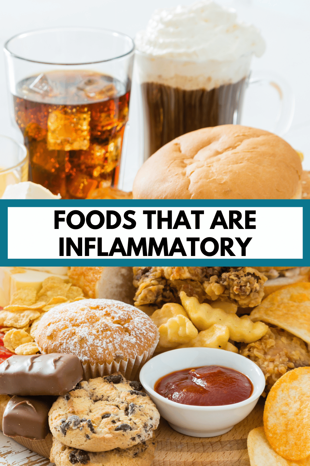 cookies, sweets and fried foods with text overlay "foods that are inflammatory"