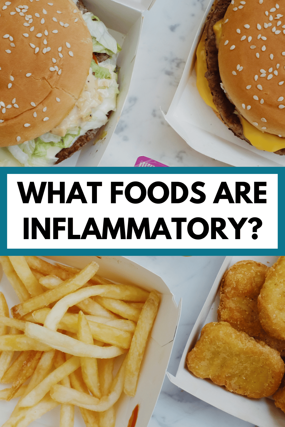 fast food with text overlay, "what foods are inflammatory?"